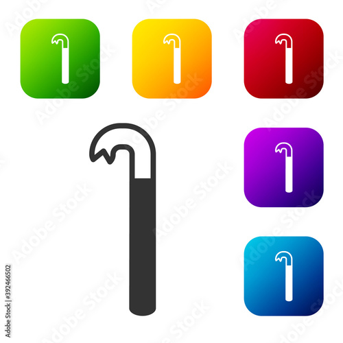 Black Crowbar icon isolated on white background. Set icons in color square buttons. Vector Illustration.