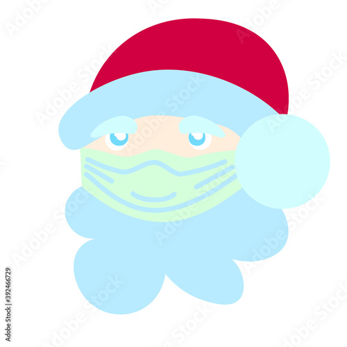 Vector ded moroz in a cap and a medical face mask. Health care during COVID-19 pandemic, virus prevention concept Christmas holidays
