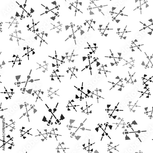 Black Crossed medieval axes icon isolated seamless pattern on white background. Battle axe, executioner axe. Medieval weapon. Vector.