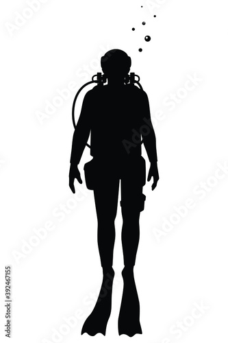Diver under water silhouette vector on white background