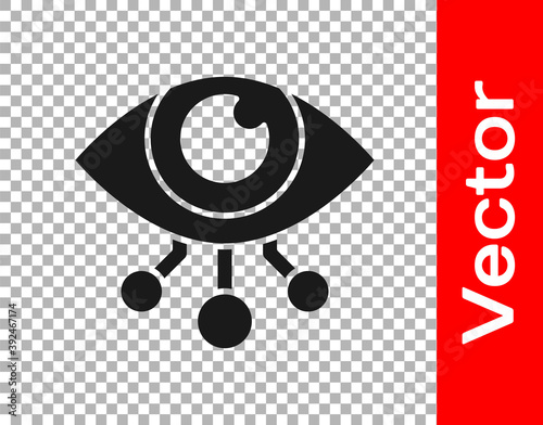 Black Eye scan icon isolated on transparent background. Scanning eye. Security check symbol. Cyber eye sign. Vector.