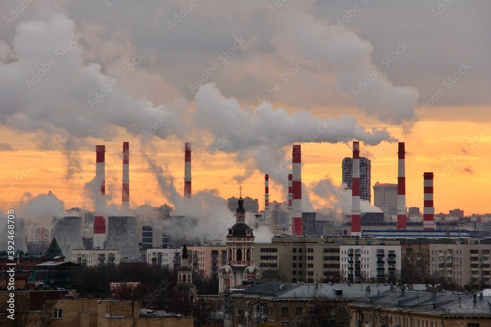 City landscape with Thermal power plant 