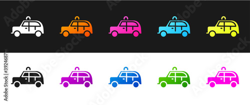 Set Taxi car icon isolated on black and white background. Vector.