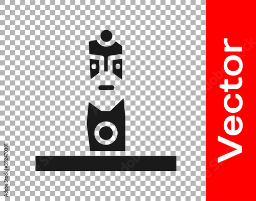 Black Slavic pagan idol icon isolated on transparent background. Antique ritual wooden idol. Vector.