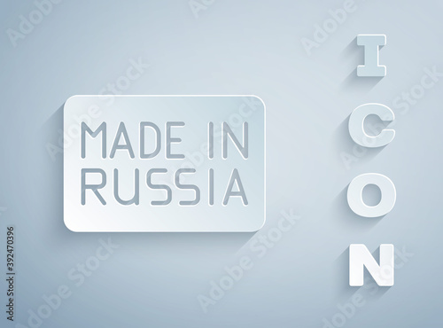 Paper cut Made in Russia icon isolated on grey background. Paper art style. Vector.