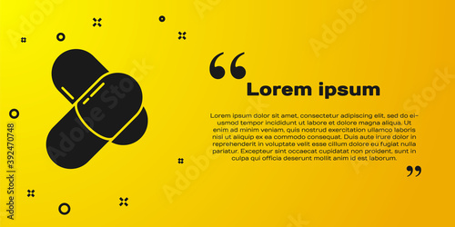 Black Sports nutrition bodybuilding proteine power drink and food icon isolated on yellow background. Vector.