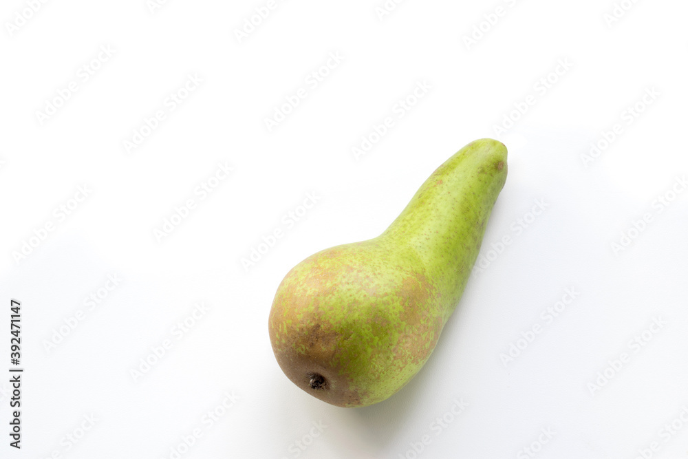 Green pear on white background top view Green pear on white background top view