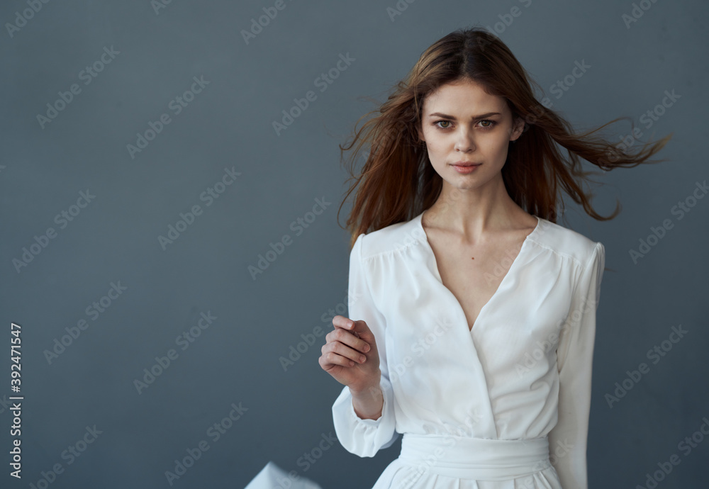 Woman in white dress beautiful hairstyle glamor and luxury Woman in white dress beautiful hairstyle glamor and luxury