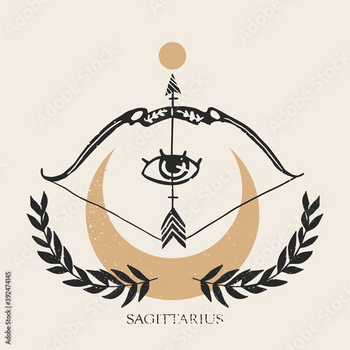 Zodiac sign Sagittarius in boho style. Trendy vector illustration.