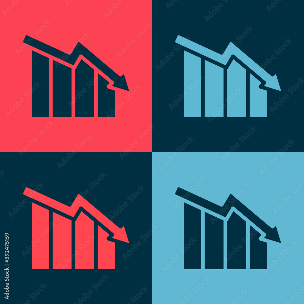 Pop art Financial growth decrease icon isolated on color background. Increasing revenue. Vector. Pop art Financial growth decrease icon isolated on color background. Increasing revenue. Vector.