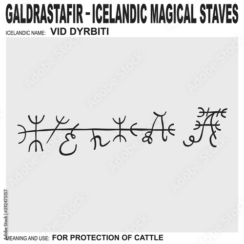  vector icon with ancient Icelandic magical staves Vid Dyrbiti. Symbol means and is used for protection of cattle