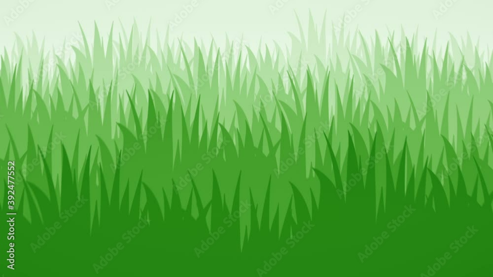 Camera flying on a 2d grass flat stylized animated background loop