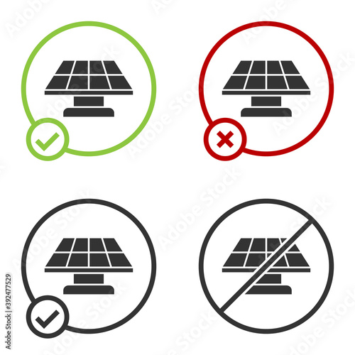 Black Solar energy panel icon isolated on white background. Circle button. Vector.