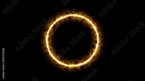 Beautiful ring of fire on black background. Abstract solar fire circle. Gradually appearing burning ring of fire.