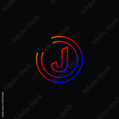 Elegant Design of J Alphabet .Purple And Pink Color Gradient Enclosure Logo Design For Letter J.Uppercase Letter J is Enclosed in Two Circle.Creative and Unique Logo Design For Letter J.