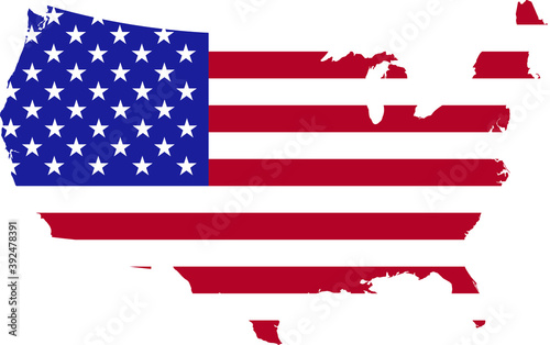 Flag of the United States of America cropped inside it's map