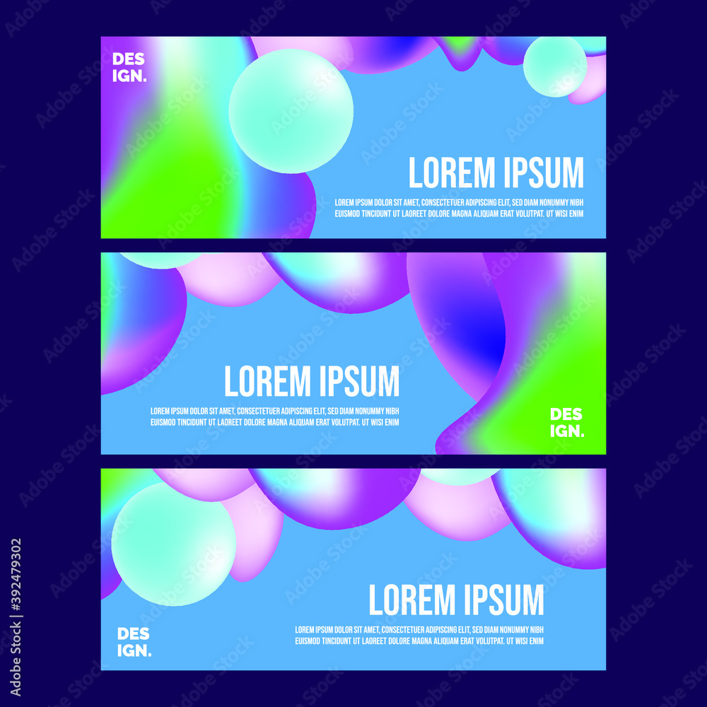 set of abstract neon fluid banner for landing page web or print element. clipping mask liquid vector
