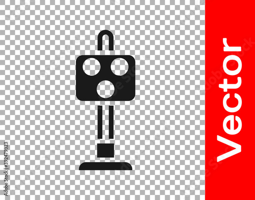 Black Train traffic light icon isolated on transparent background. Traffic lights for the railway to regulate the movement of trains. Vector.