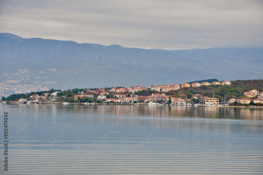 Island Krk - Klimno town and beautiful Green Bay, Croatia . Calm Adriatic Sea. Croatian coastline.