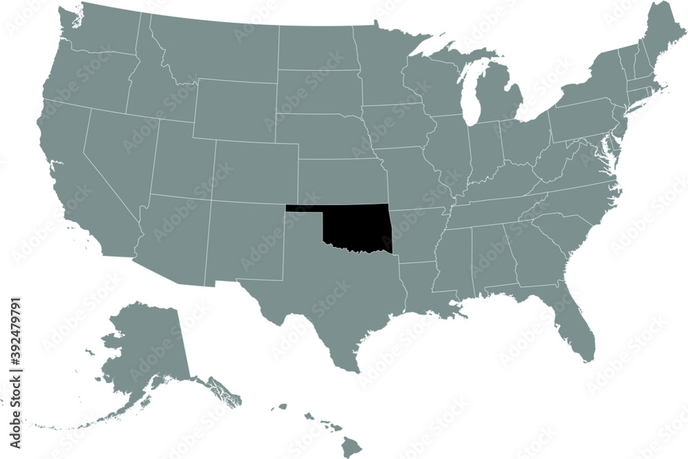 Black location map of US federal state of Oklahoma inside gray map of the United States of America