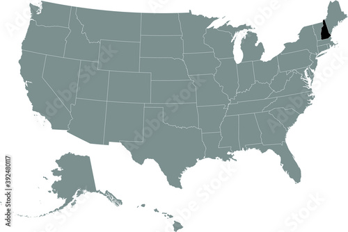 Black location map of US federal state of New Hampshire inside gray map of the United States of America