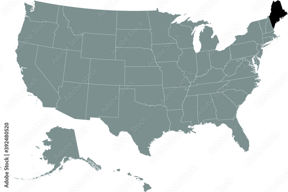 Black location map of US federal state of Maine inside gray map of the United States of America