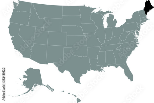 Black location map of US federal state of Maine inside gray map of the United States of America