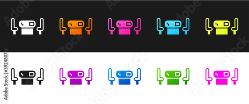 Set Poker table icon isolated on black and white background. Vector.