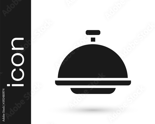 Black Covered with a tray of food icon isolated on white background. Tray and lid sign. Restaurant cloche with lid. Vector.