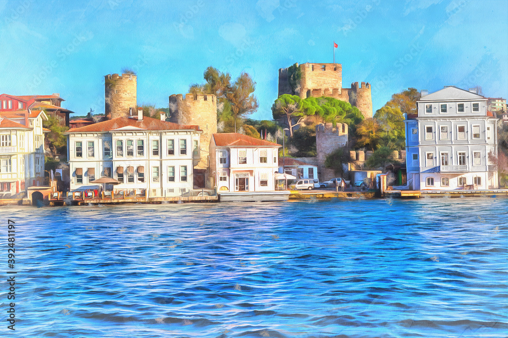 Asian side of Bosphorus colorful painting