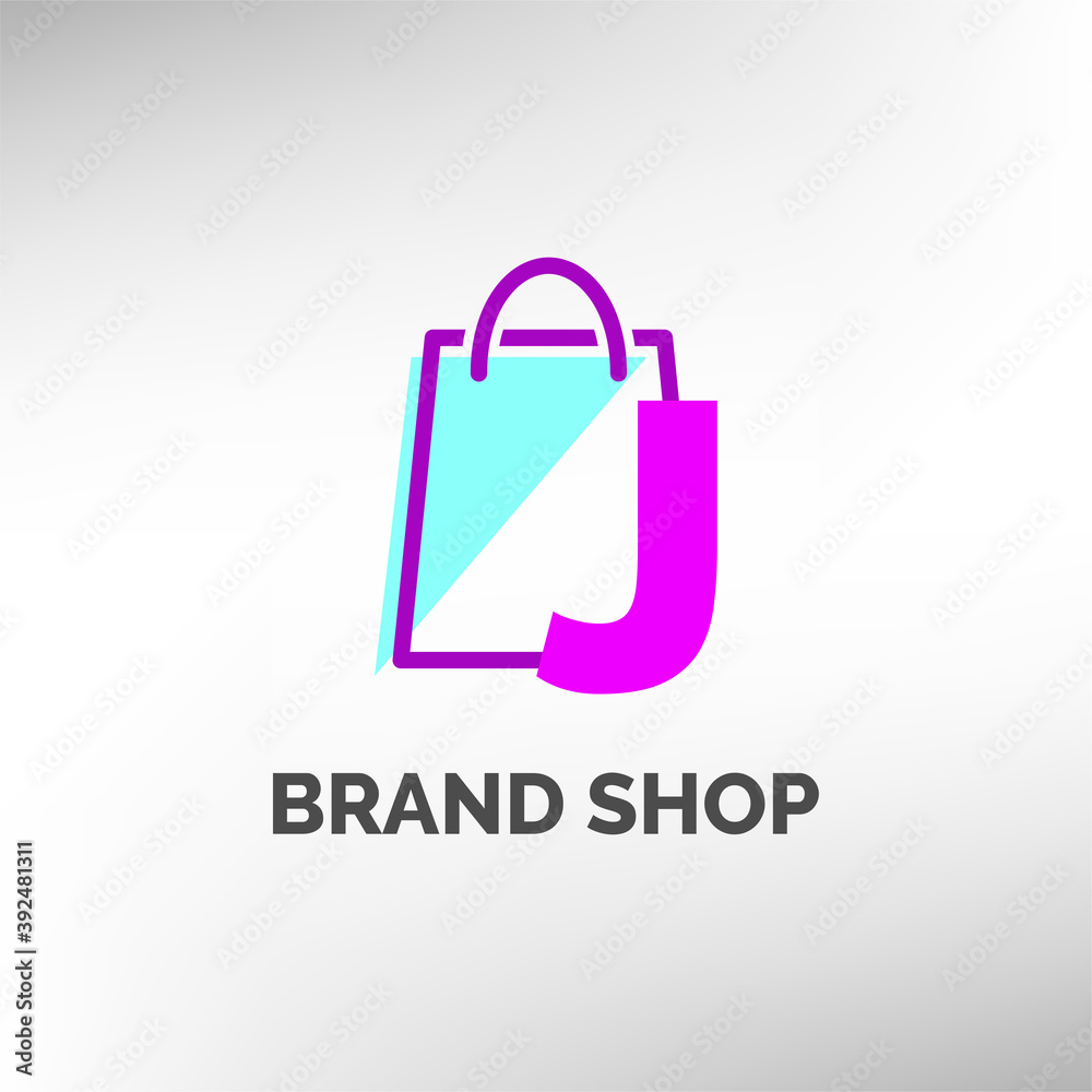 letter J paper bag logo template for online shop, commerce and e-commerce, store identity or any other company