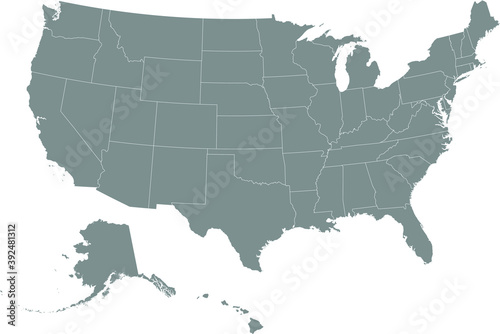 Gray vector federal map of the United States of America with white borders of it's federal states
