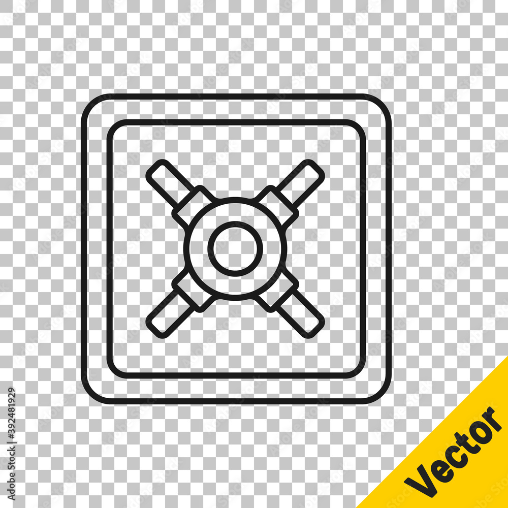 Black line Safe icon isolated on transparent background. The door safe a bank vault with a combination lock. Reliable Data Protection. Vector Illustration. Black line Safe icon isolated on transparent background. The door safe a bank vault with a combination lock. Reliable Data Protection. Vector Illustration.