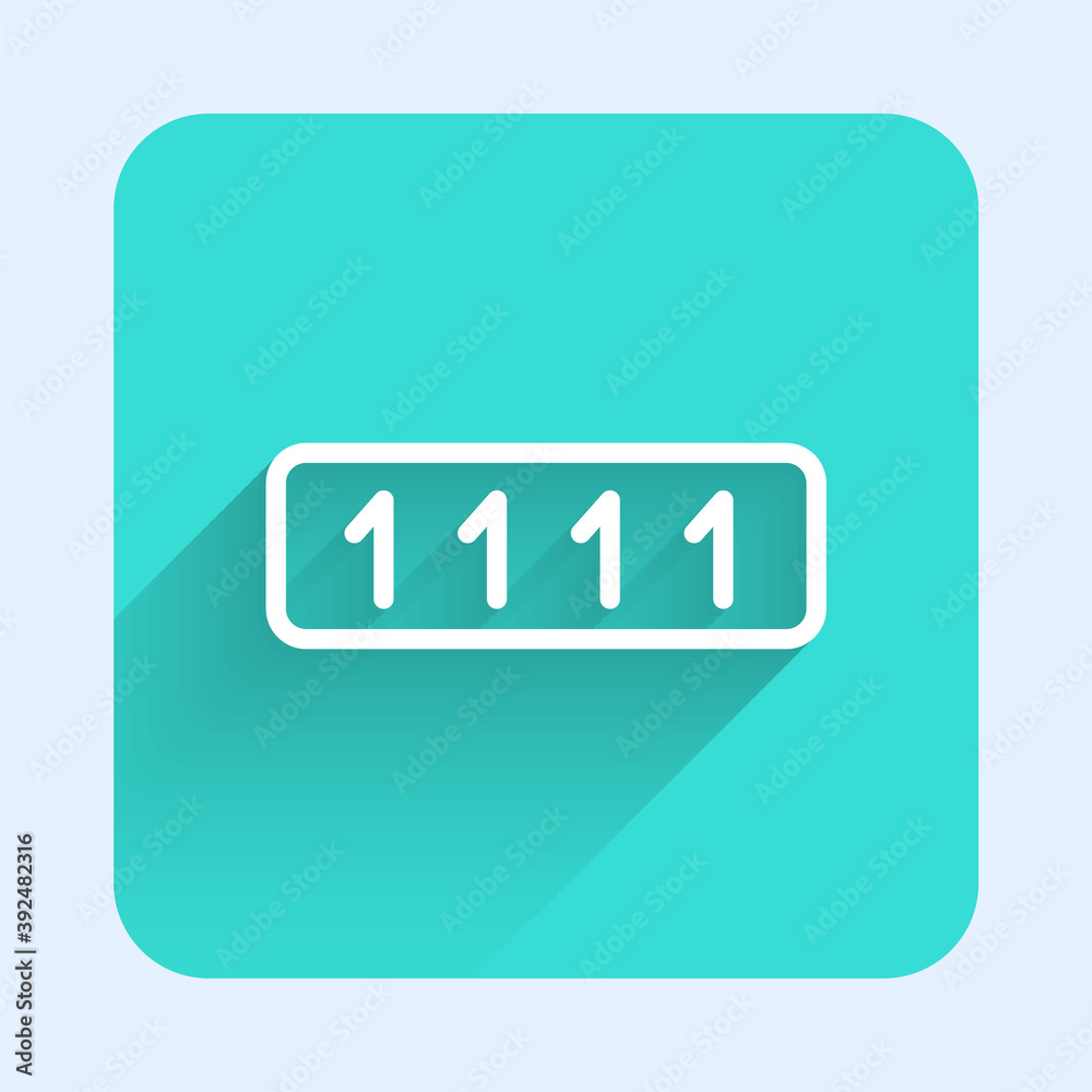 White line Password protection and safety access icon isolated with long shadow. Security, safety, protection, privacy concept. Green square button. Vector Illustration. White line Password protection and safety access icon isolated with long shadow. Security, safety, protection, privacy concept. Green square button. Vector Illustration.
