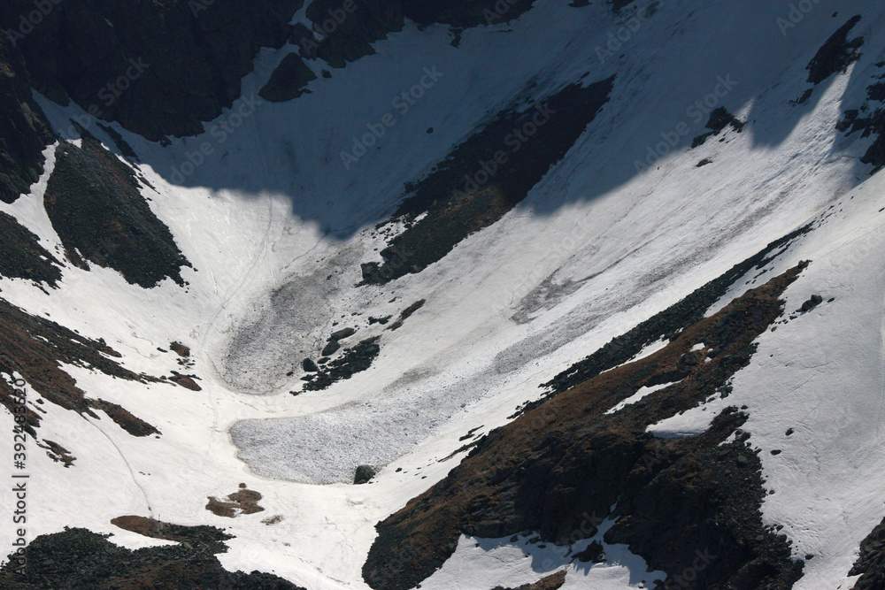 Snow avalanches in the Tatra Mountains, Kozia valley, Poland