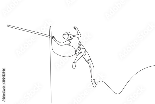One single line drawing of young energetic woman exercise to pass the