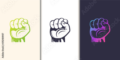 Silhouette raised fist hand clenched protest punch. icon, logo,modern,punch design illustration isolated vector. Premium Vector