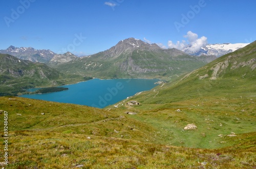 View of Lake Mont-Cenis with forte Roncia, France