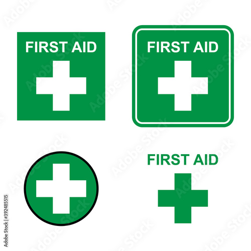 Set of first aid sign, health cross medical symbol, medicine emergency illustration icon, safety design