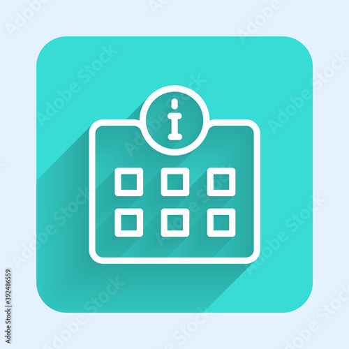 Free Download White line Information icon isolated with long shadow. Green square button. Vector. - GFXLoad