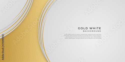 Gold white abstract islamic presentation background with golden lines and circles