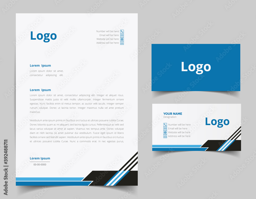 Letterhead template design and business card set design. corporate style set for business. full vector file Letterhead template design and business card set design. corporate style set for business. full vector file