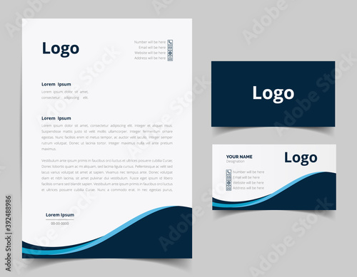 Letterhead template design and business card set design. corporate style set for business. full vector file