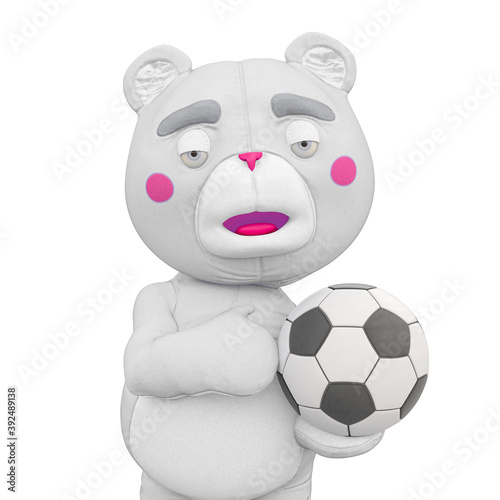 cute bear is holding a football ball close up