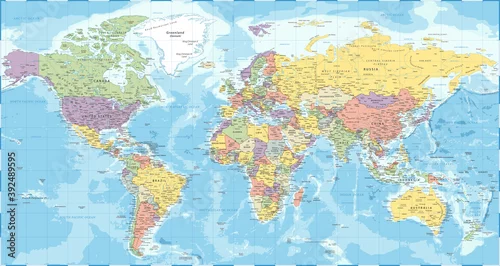 Obraz Mapa świata - polityczna - szczegółowa ilustracja wektorowa