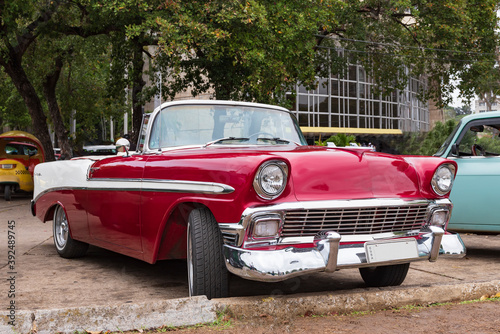old red classic convertible car in the streetsof havana cuba