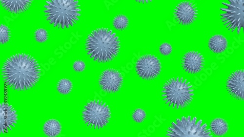 Kind of virus image.Virus concept object on green chroma key. Coronavirus,COVID-19,Influenza virus,Infection. 3D rendering illustration. 