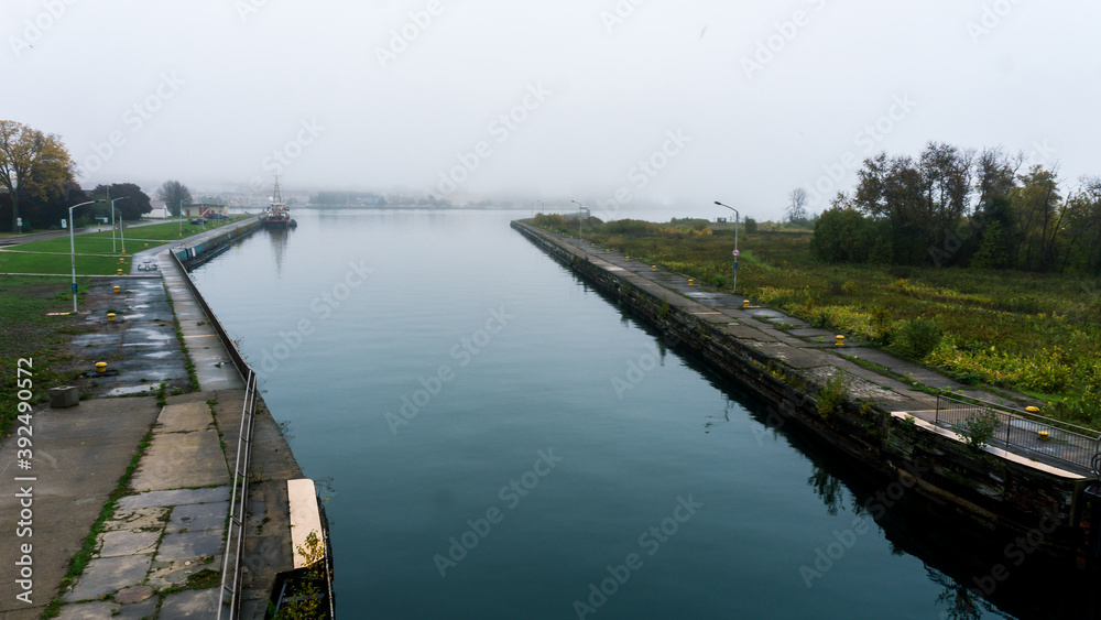 Sault Ste. Marie Canal National Historic Site in Ontarion on a foggy morning Sault Ste. Marie Canal National Historic Site in Ontarion on a foggy morning