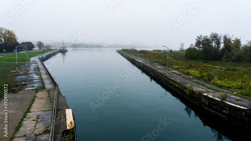 Sault Ste. Marie Canal National Historic Site in Ontarion on a foggy morning © Pernelle Voyage
