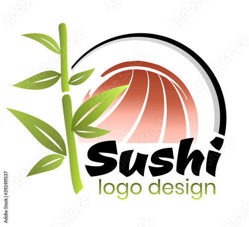 Sushi roll logo with bamboo steam. Logo design for sushi restaurant.